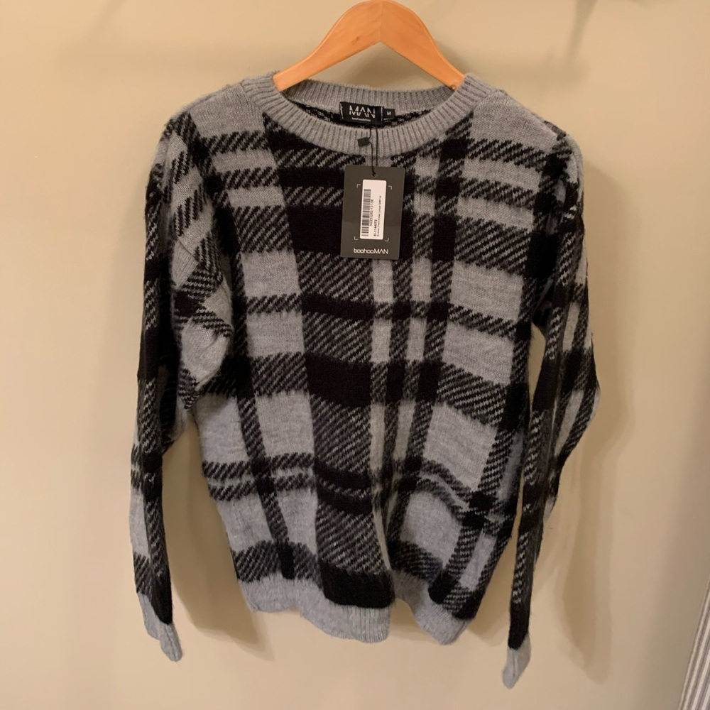 BoohooMan Brushed Check knitted sweater